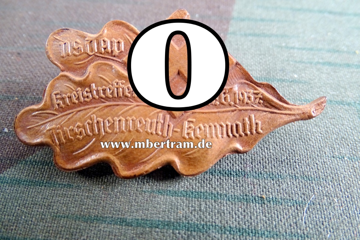 NSDAP - Kreistreffen 27.6.1937 Tirschenreuth-Kemnath , Lederabzeichen, an Nadel