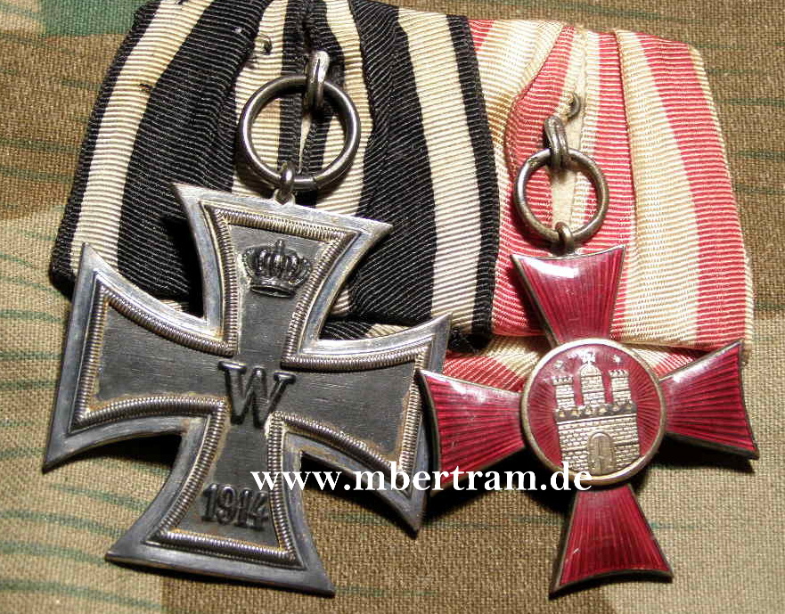 2er Ordensspange, EK2 14 ( Silber"925"), Hanseatenkreuz