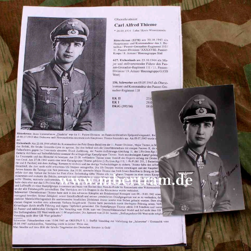 Thieme, Carl A. Ritterkreuzträger mit Eichenlaub, Schwertern