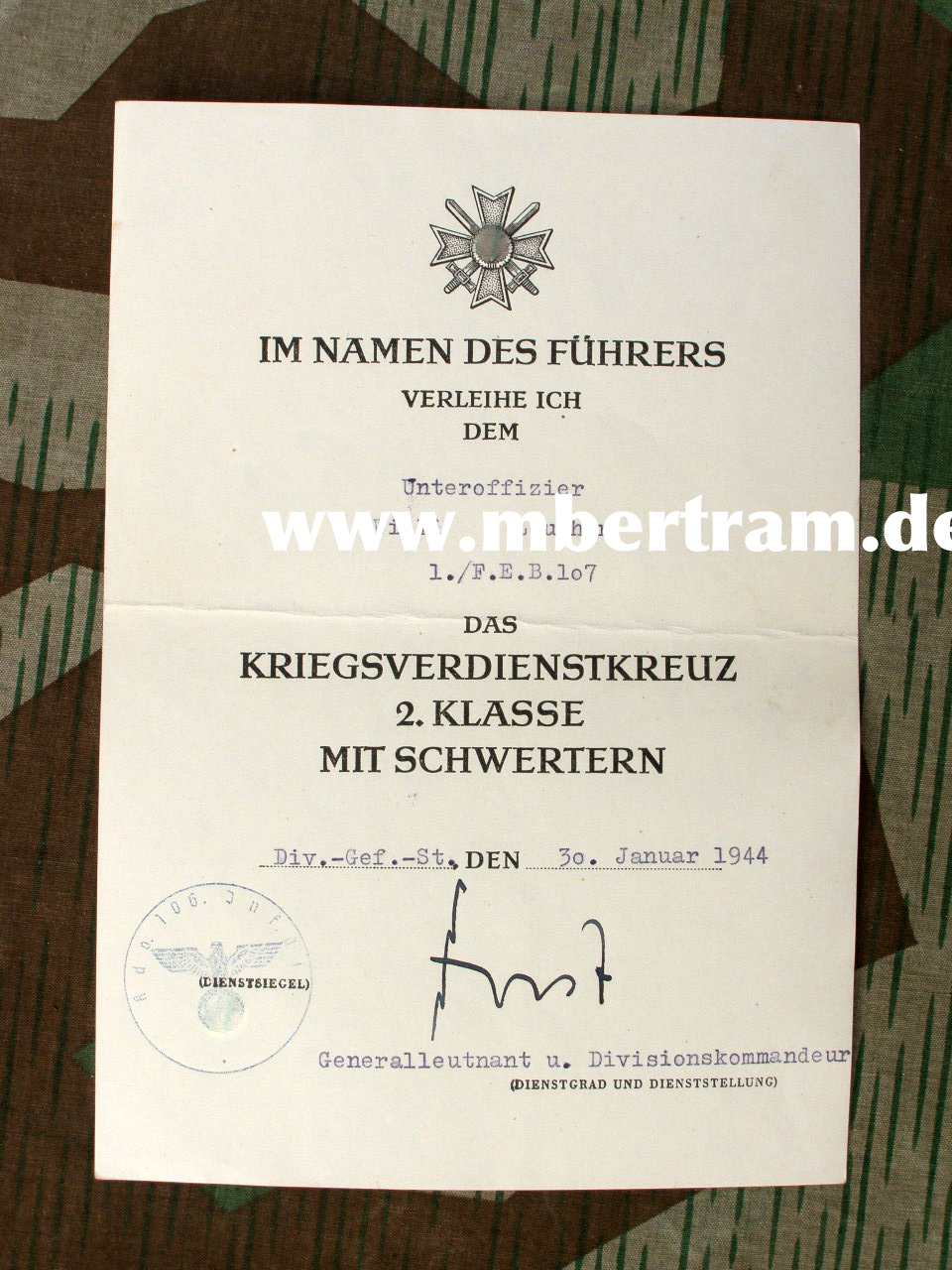 Urkunden: 6.Inf.Rgt 240: Schutzwall.,ISA, EK2, Verw.Abz., Ostm.