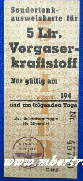 Bezugs Sonderausweiskarte 5 L. Vergaserkraftstoff, BLANKO