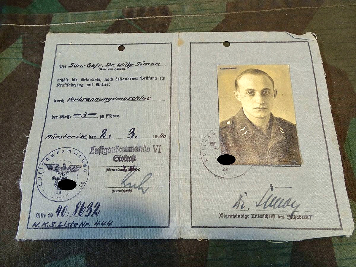 Luftwaffen Führerschein Sa. Gefr. Dr. W.Simon,  21 Luftwaffen Felddivision/ Fliegerhorst Kdt. Gütersloh