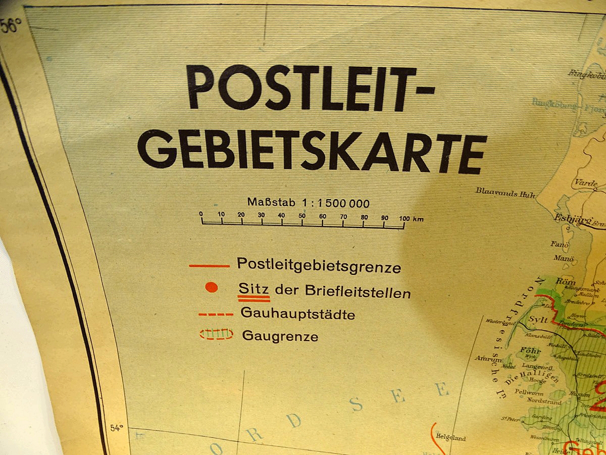 Postleit Gebietskarte Deutsches Reich ca. 84x109 cm. 