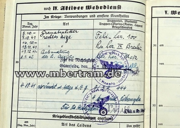 15187-17 Wehrstammbuch Feldwebel F.M. Gren. Ers.Btl. " Feldherrnhalle ", 23 Gefechte, EK 1