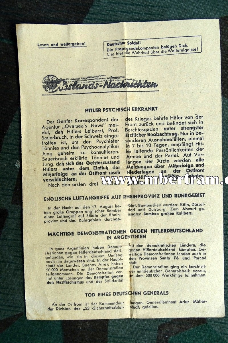 Propagandaflugblatt um 1943, Sowjettisch, f. dt.Truppen