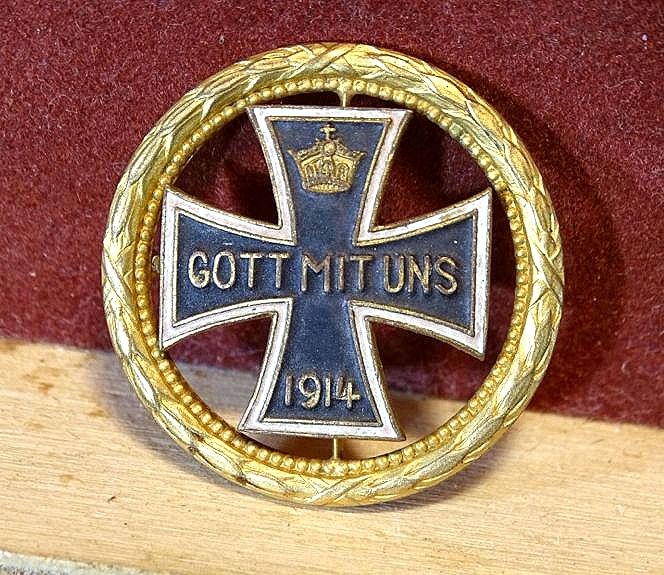1. Weltkrieg patriotische Brosche mit Eisernem Kreuz 1914