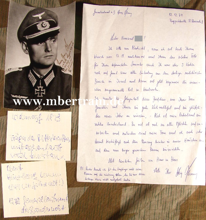Signatur Oberst Heinz Lemm, Ritterkr. m.Eichenl.u Schw.