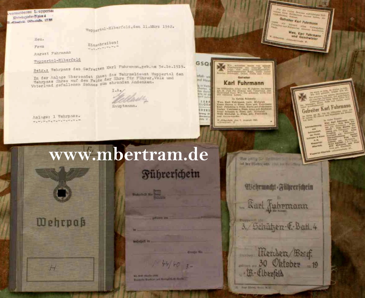 Wehrpass Heer, B., Fr., Russ. 1.Schützen E.Batl. 4 Iserlohn