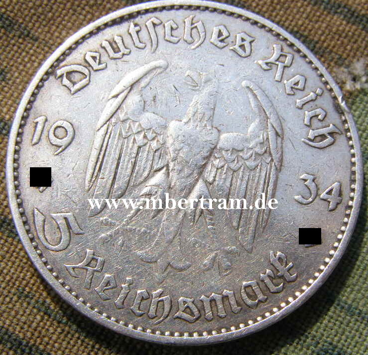 5 Reichsmark, Originalmünze 30/40er Jahre ( Adler / Kirche)