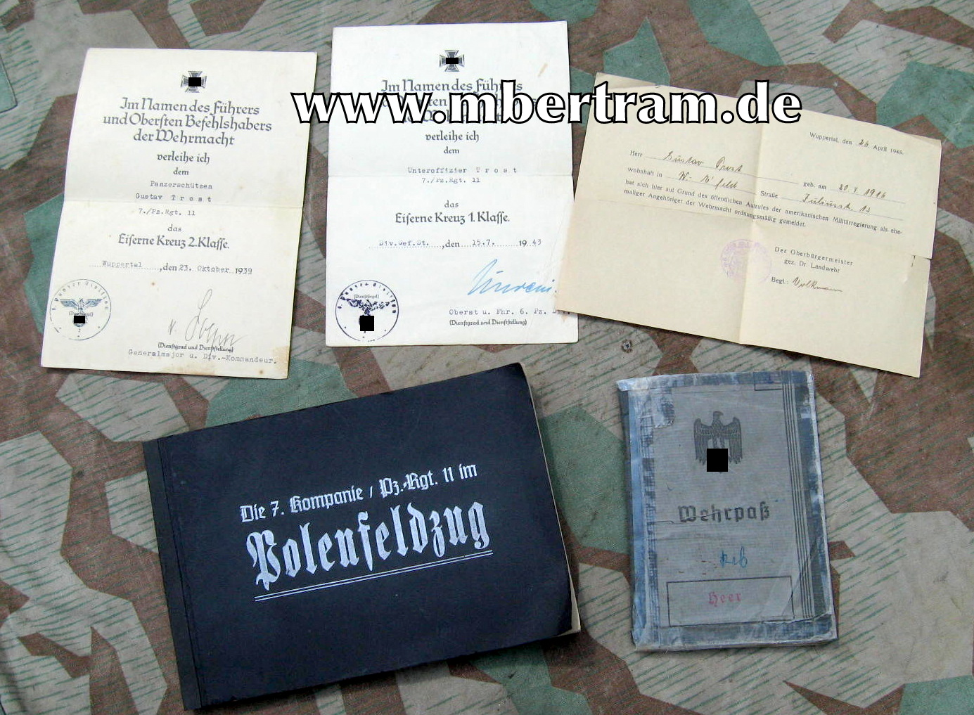 Ausweis, Fotos, Urkunde, ( RK Träger Signatur) Pz. Rgt. 11