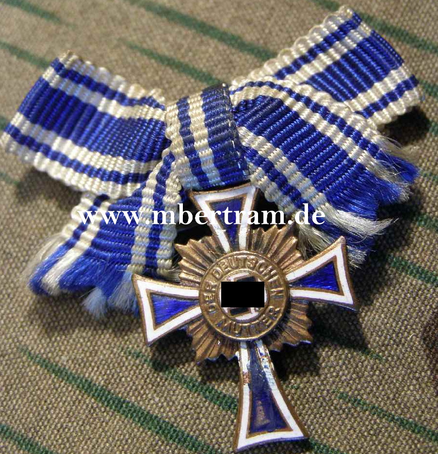 Mutterkreuz bronze, Bandschleife, Miniatur, Emailleschaden