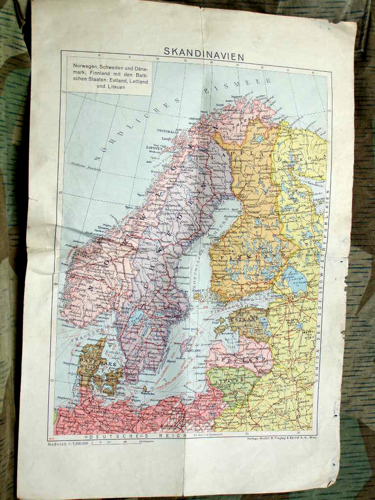 Landkarte Skandinavien 1940, Maßstab 1:7,500.00
