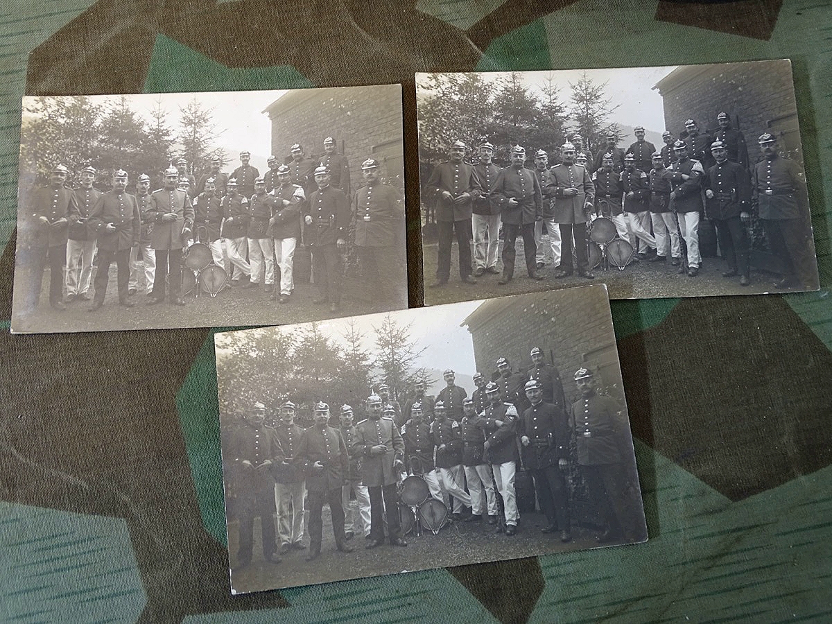 3 Identische Fotos einer Feuerwehr Einheit mit Kapelle um 1900, Provinz Rheinland, Preussen