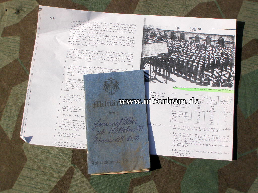 Militärpass Ostasiatisches Expeditionskorps 1902" SELTEN !