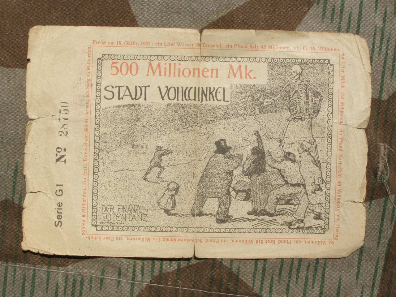 Notgeld der Stadt Vohwinkel 500 Millionen Mark 1923