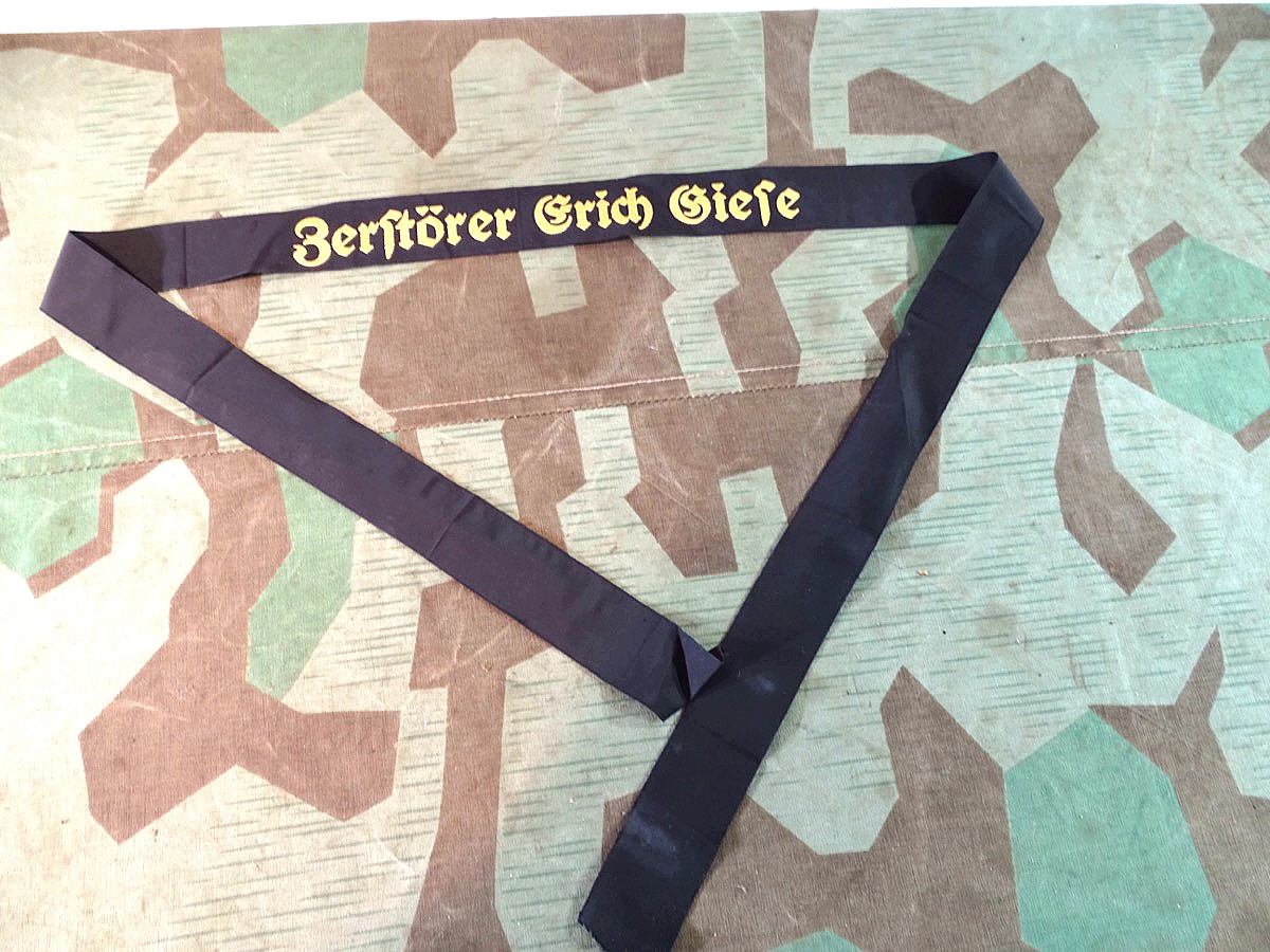 Kriegsmarine Schiffsnamens Mützenband: Zerstörer Erich Giese, sehr farbfrisch,  wurde bei Narvik versenkt
