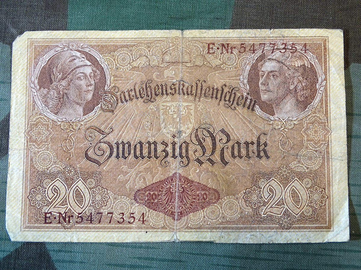 Dahrlehnskassenschein über 20 Reichsmark, 1914,  deutsches Kaiserreich