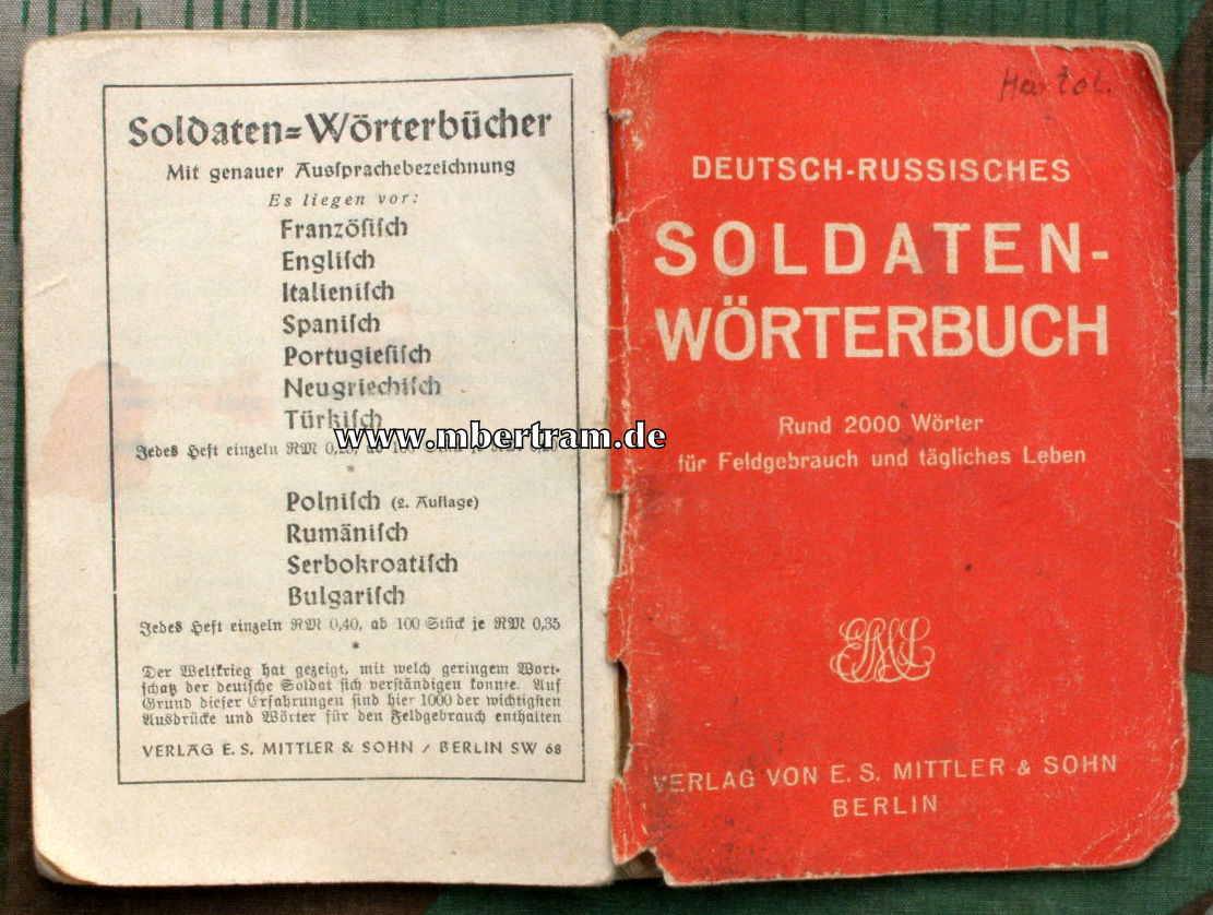 Deutsch- Russisches Soldaten Wörterbuch 1941.