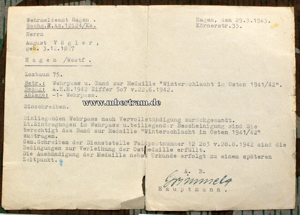 Urkunden: 4.Str.Bau Btl. 584, Uffz., EK 2, Ostmed. Brief...