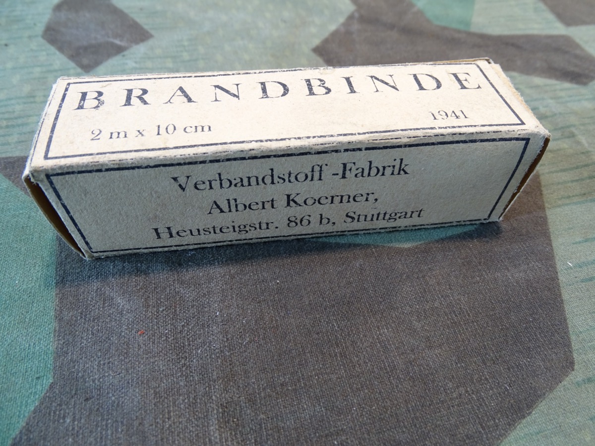 Brandbinde 2 m Lang 10 cm breit, A.Körner Stuttgart 1941. Wehrmacht Sanitätsmaterial, Verbandkasten 