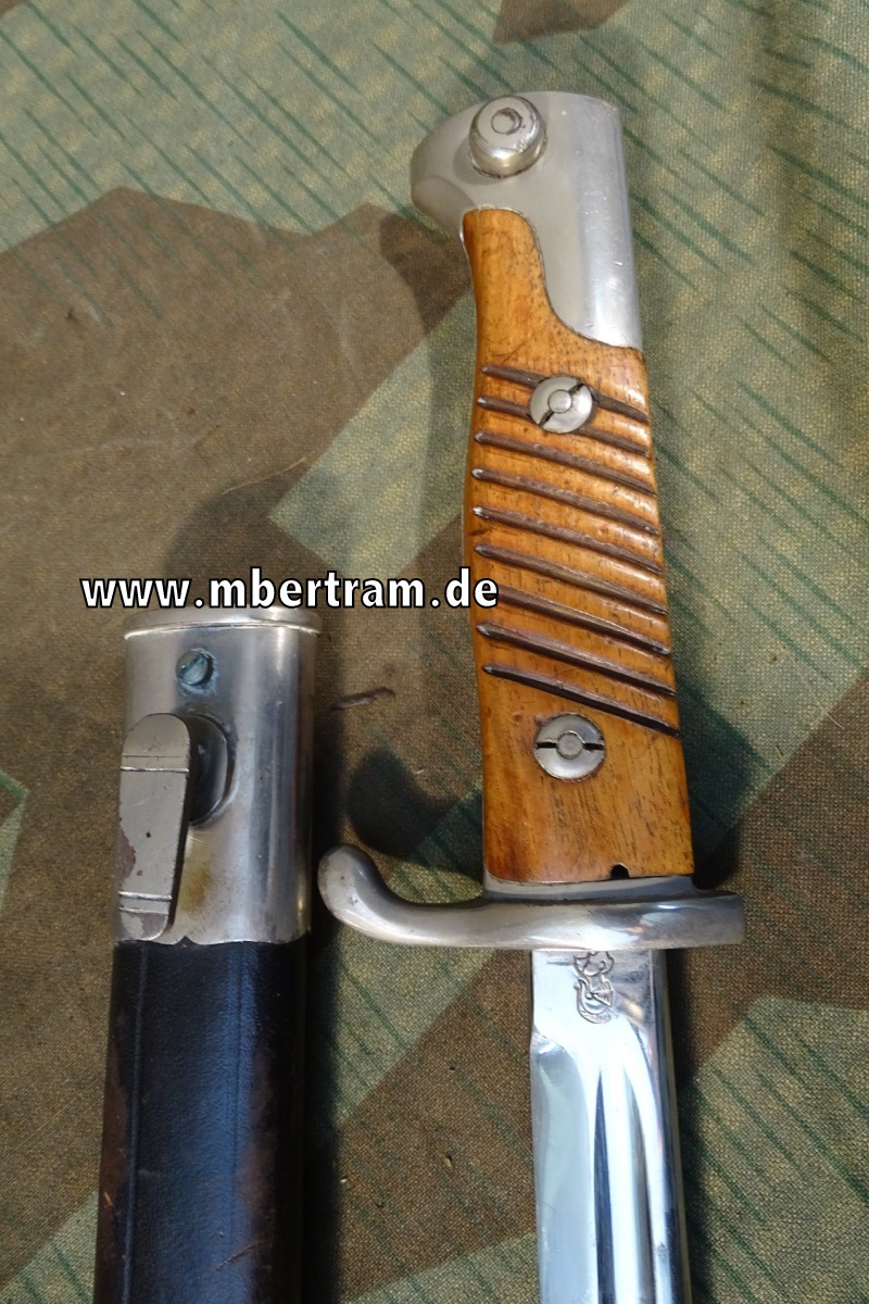 Infanterie Seitengewehr M 98 n.A., Eigentumsstück,  Leder Scheide, vernickelt
