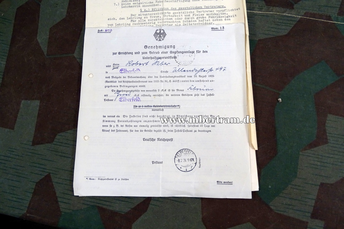 14726-9 Jagdschein 1918 Lt. Landwehr II, Landsturm Inf. Btl. Barmen, Waffenpass Hessen