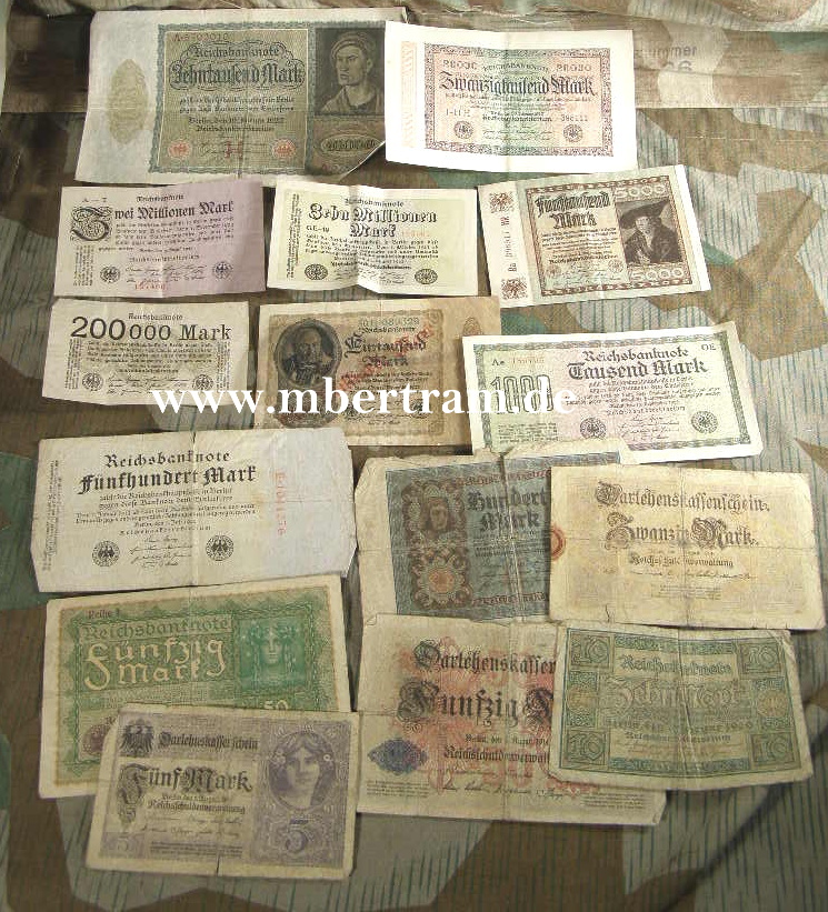 Banknotensatz 15 Geldscheine 1914 bis 1922, bis 10 Millionen
