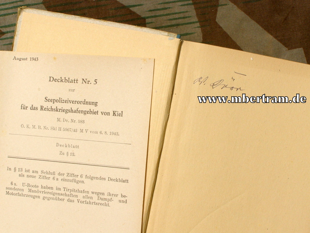 Seewasserstraßenordnung, 1939. DK Gold Träger Nachlass