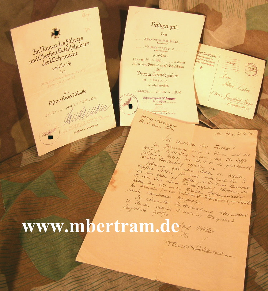 Urkunden Pz.Rgt 29, EK2, VWA, Signatur General Lindemann