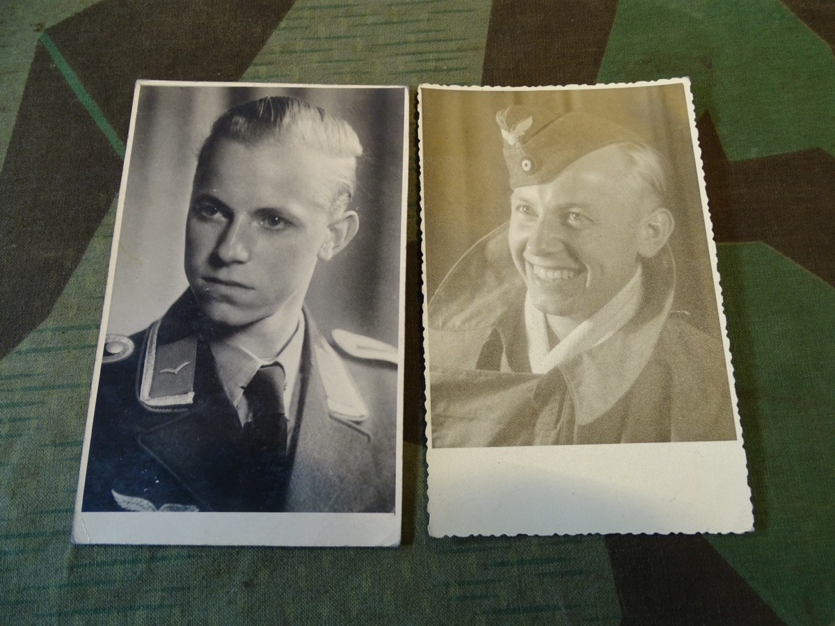 2 Portraitfotos Unteroffizier der Luftwaffe, Waffenrock und Fliegeroverall
