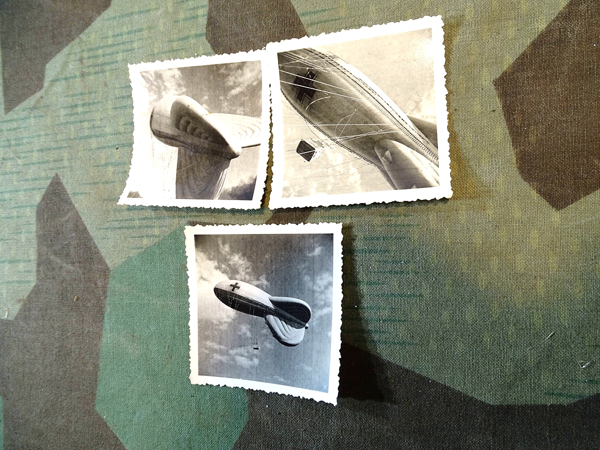 3 Fotos Sperrballon oder Beobachtungsballon der Wehrmacht. 