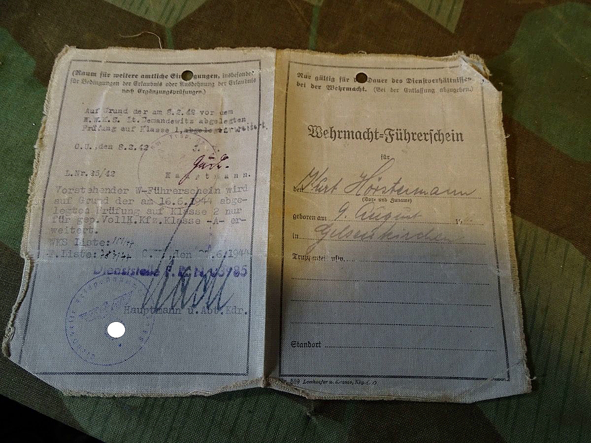 Wehrmacht Panzer  Führerschein, Inf. Ers. Abt. 1, K.Hörstermann aus Gelsenkirchen, GEPANZERTE VOLLKETTE