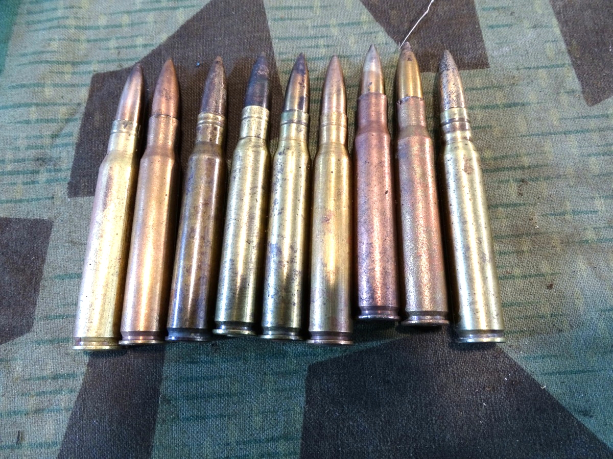 9 Stück US Deko Patronen cal. 30-06, 40-50er Jahre, alle SL (St. Louis Ordnance Plant)