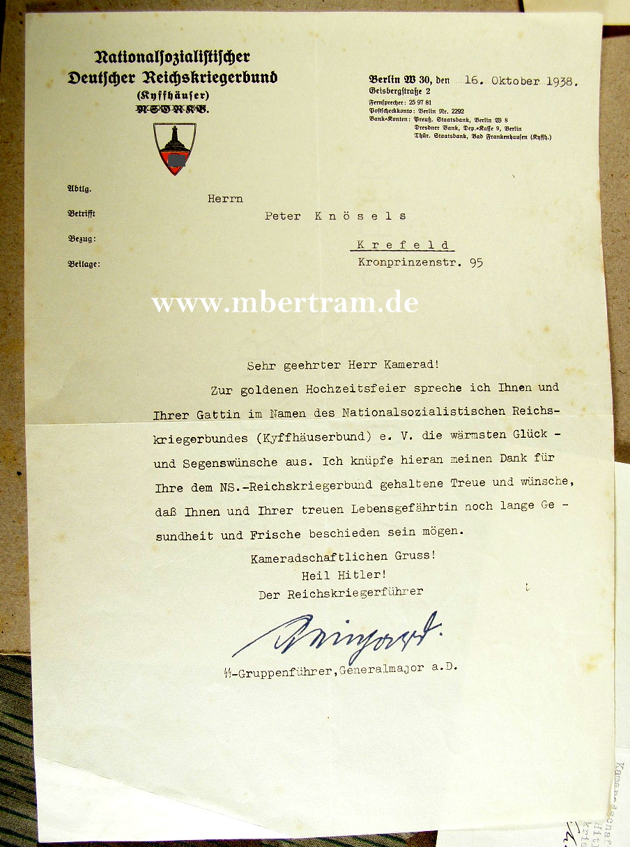 7360-6 Urkunden: lang gedientes Mitglied Reichskriegebund