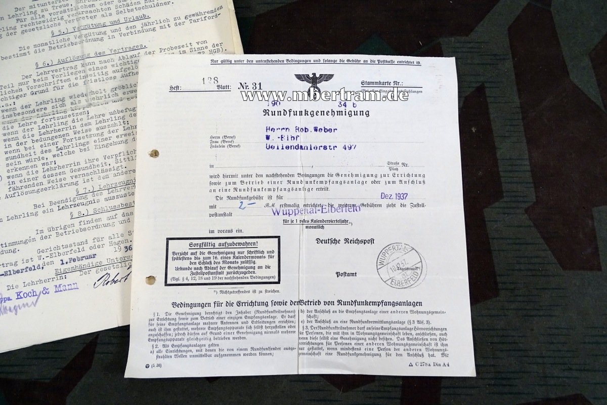 14726-10 Jagdschein 1918 Lt. Landwehr II, Landsturm Inf. Btl. Barmen, Waffenpass Hessen