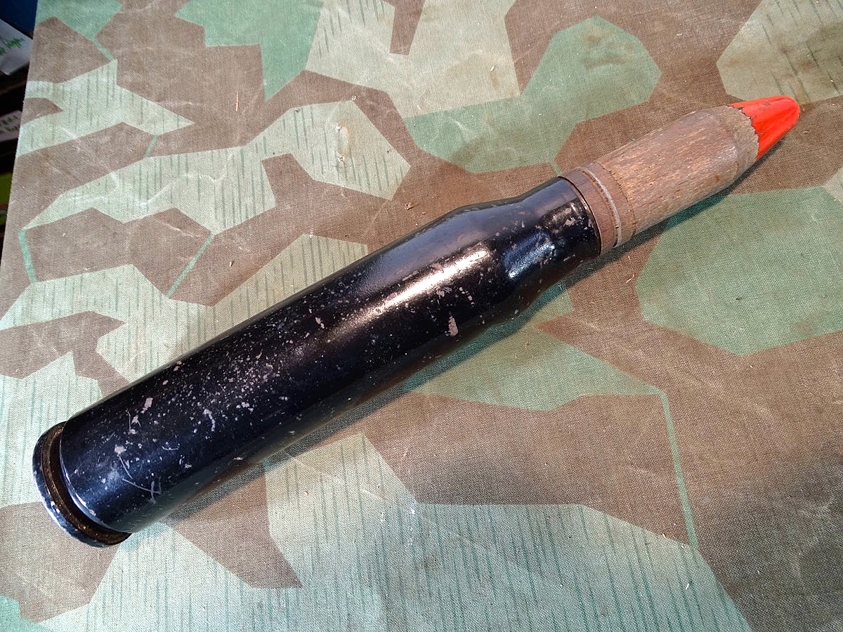 35 mm L / 90 Deko Hülse mit Holzgeschoss, Bundeswehr, z.B. Gepard Panzer Maschinen Kanone KDA