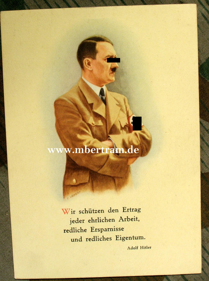 Bunte Propaganda Portrait Postkarte, A. Hitler, mit Zitat