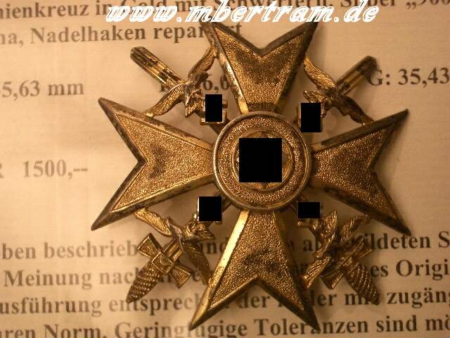 Spanienkreuz in massiv Silber, Schwerter, Niemann Expertise