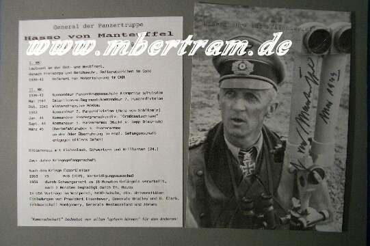 Originalsignatur H.v. MANTEUFFEL, RK Eichenlaub,Schw., Brilli.