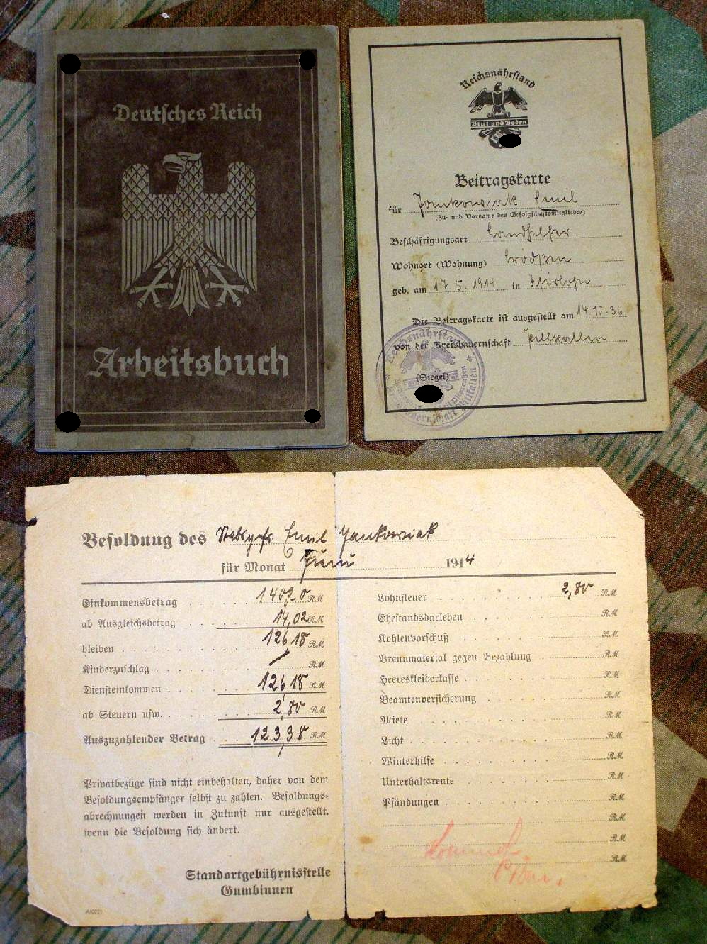 Beitragskarte Reichsnährstand von 1936 und Arbeitsbuch