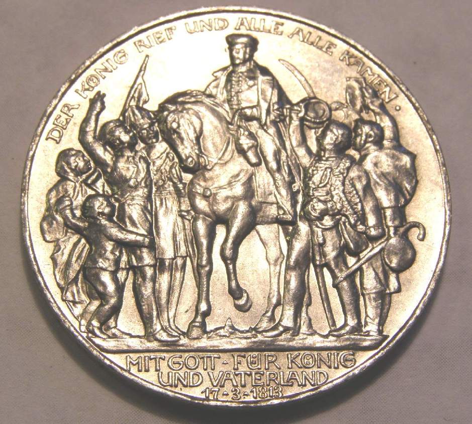 Silbermünze, Preussen 1913, drei Mark, 16,71g-33mm-silber