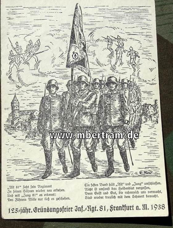 Postkarte zur 125 jähr. Gründungsfeier Inf. Rgt. 81, Frankfurt a.M. 1938