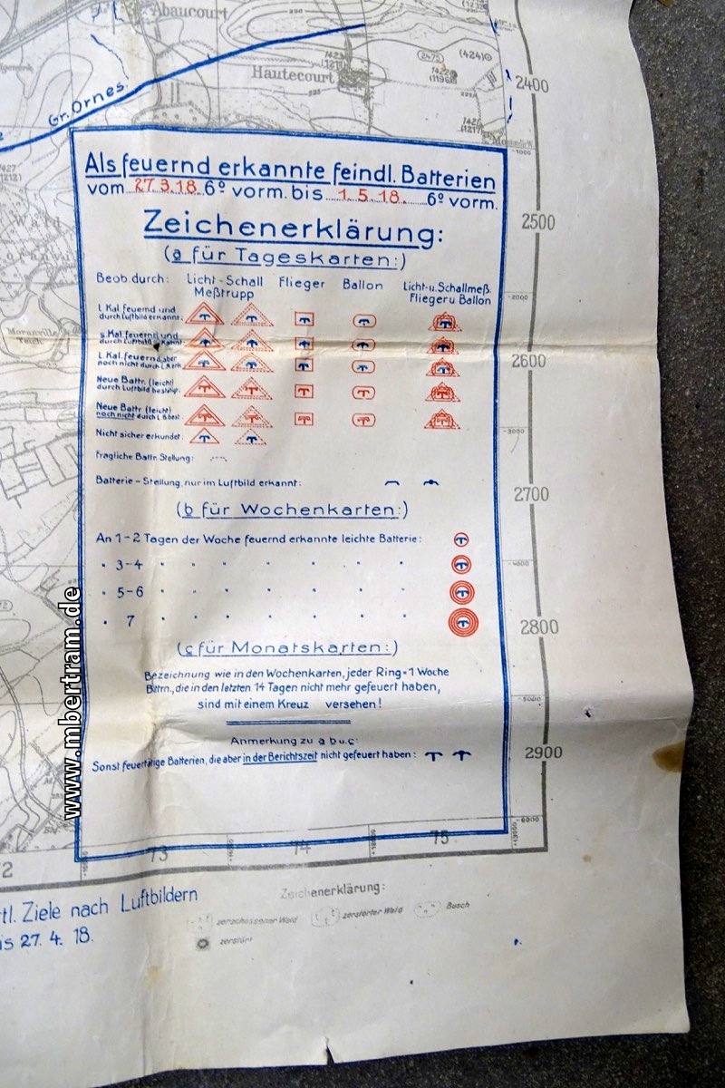 17467-5 Artillerie Frontkarte Verdun 1918 mit eingedruckten und handschriftlichen Einträgen