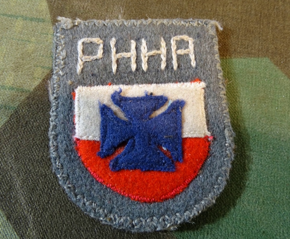 Waffen SS Ärmelschild für russ. Freiwillige PHHA, handgenähte Ausführung, getragen 