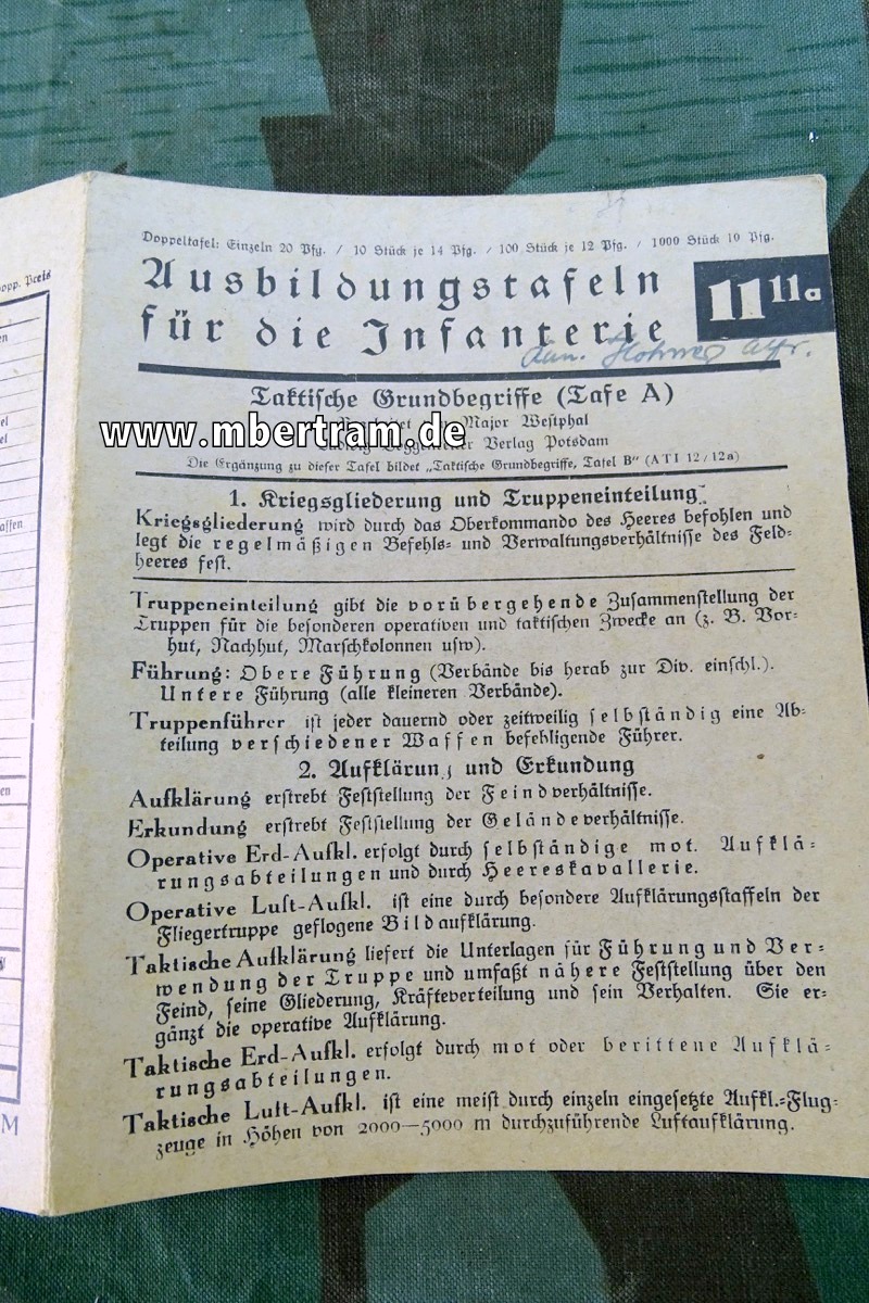 Ausbildungstafeln für die Infanterie 11/11a: Taktische Grundbegriffe ( Tafel A)