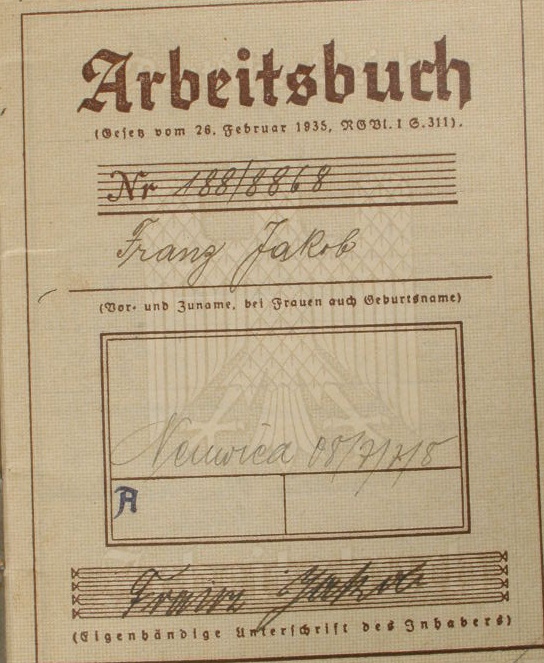 Arbeitsbuch Deutsches Reich . M 1933-39. Schlosser