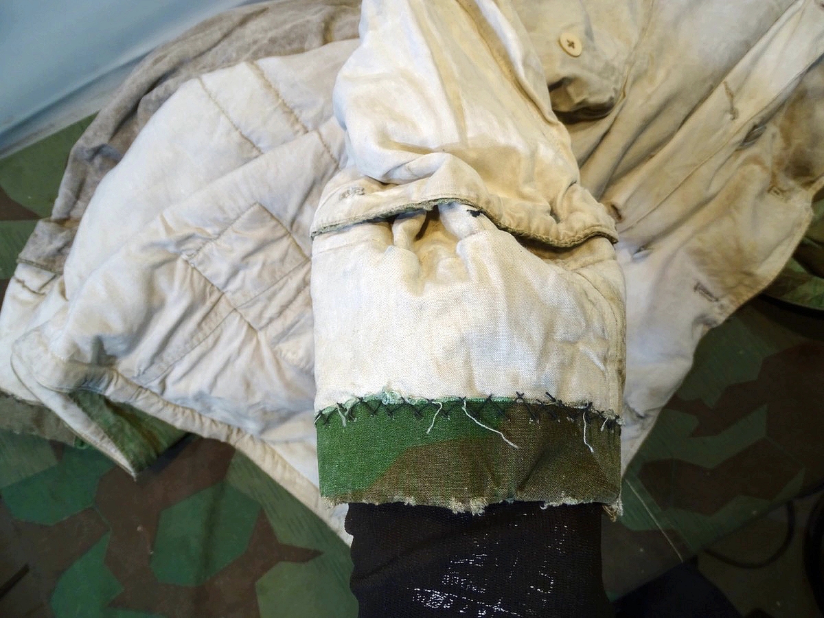 20950-21 Wehrmacht wendbare Wintertarnjacke, Splittertarn auf weiß, getragenes, ungereinigtes Stück
