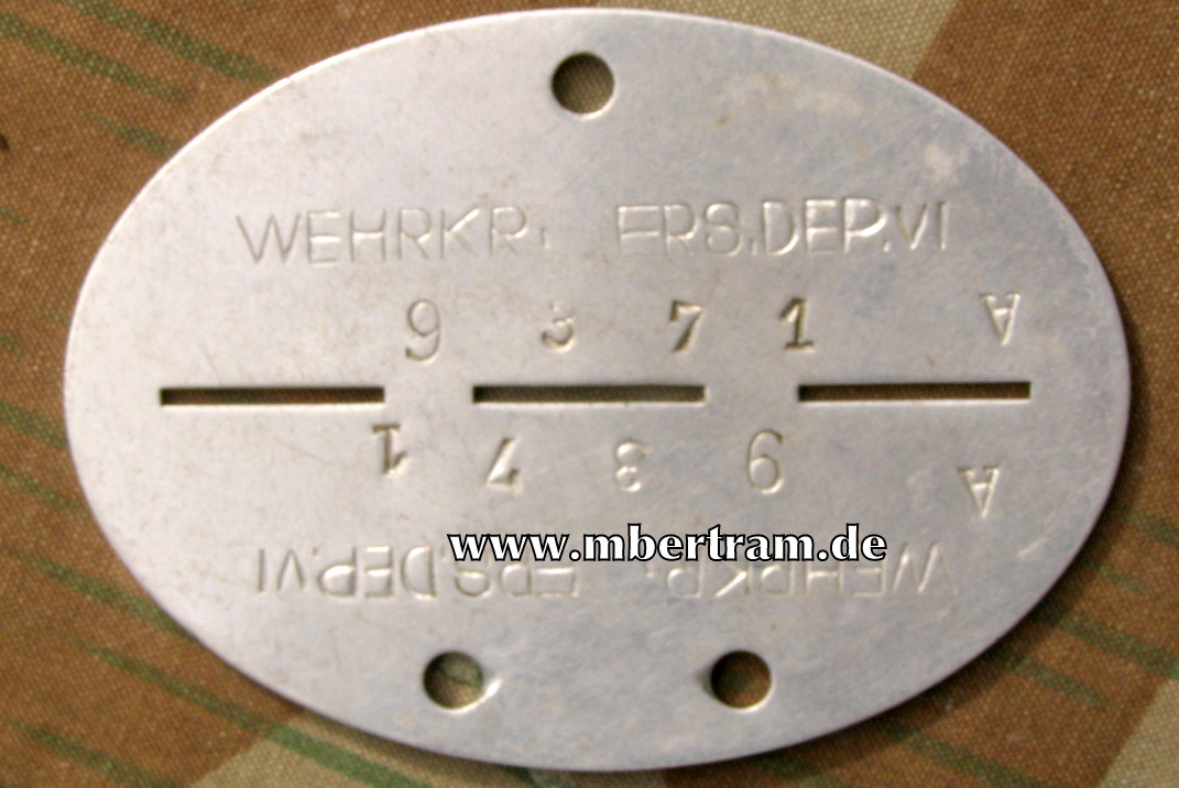 WH Erkennungsmarke, Alu, "Wehrkreis Ers. Dep. VI"