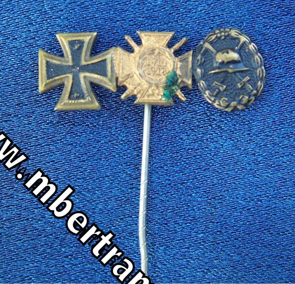 3er Miniaturenspange: EK II 1914 , Kriegsteiln. Ehrenkreuz, Verwundeten Abz. 1914