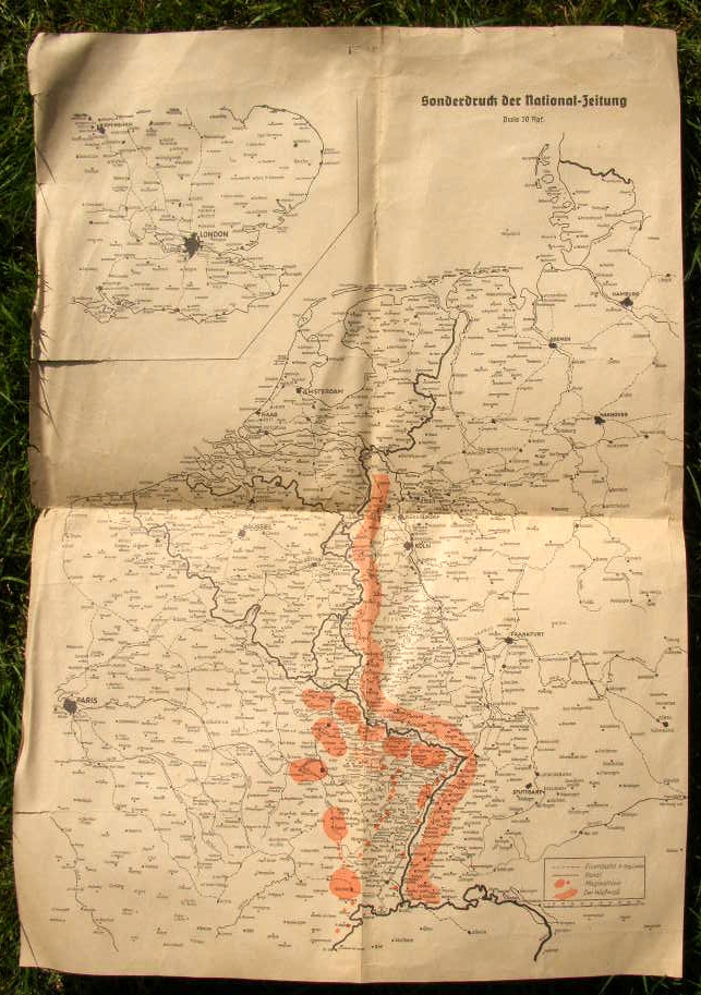 Landkarte 1938, Europa Westwall u. Maginotlinie
